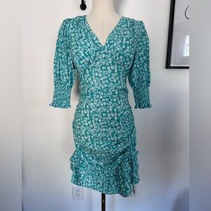 Women's V Neck Dress Summer Floral Green Size Small